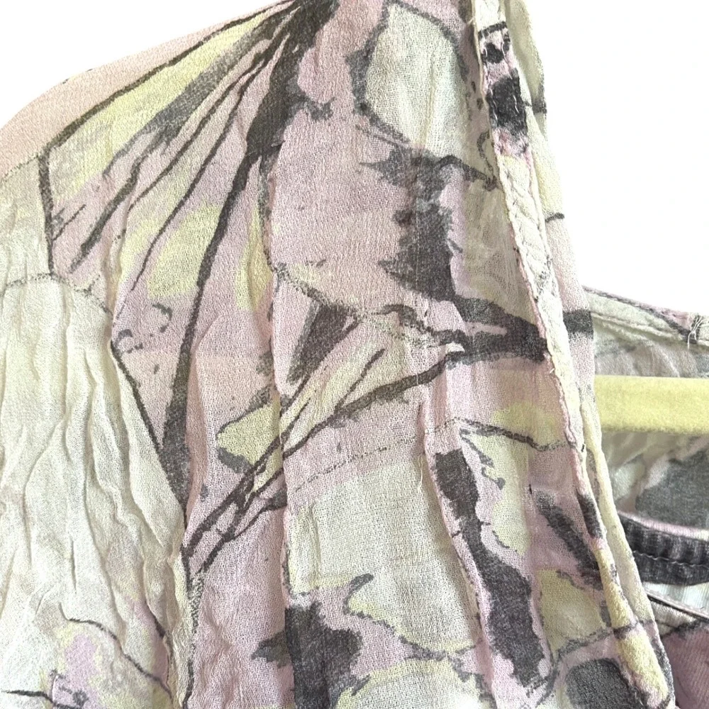 Anthropologie Sheer Cropped Puff Sleeve Abstract Print Top S‎
